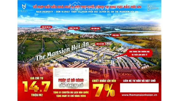 Bán đất nền dự án The Mansion Hội An giá hấp dẫn 14.7 tr/m2